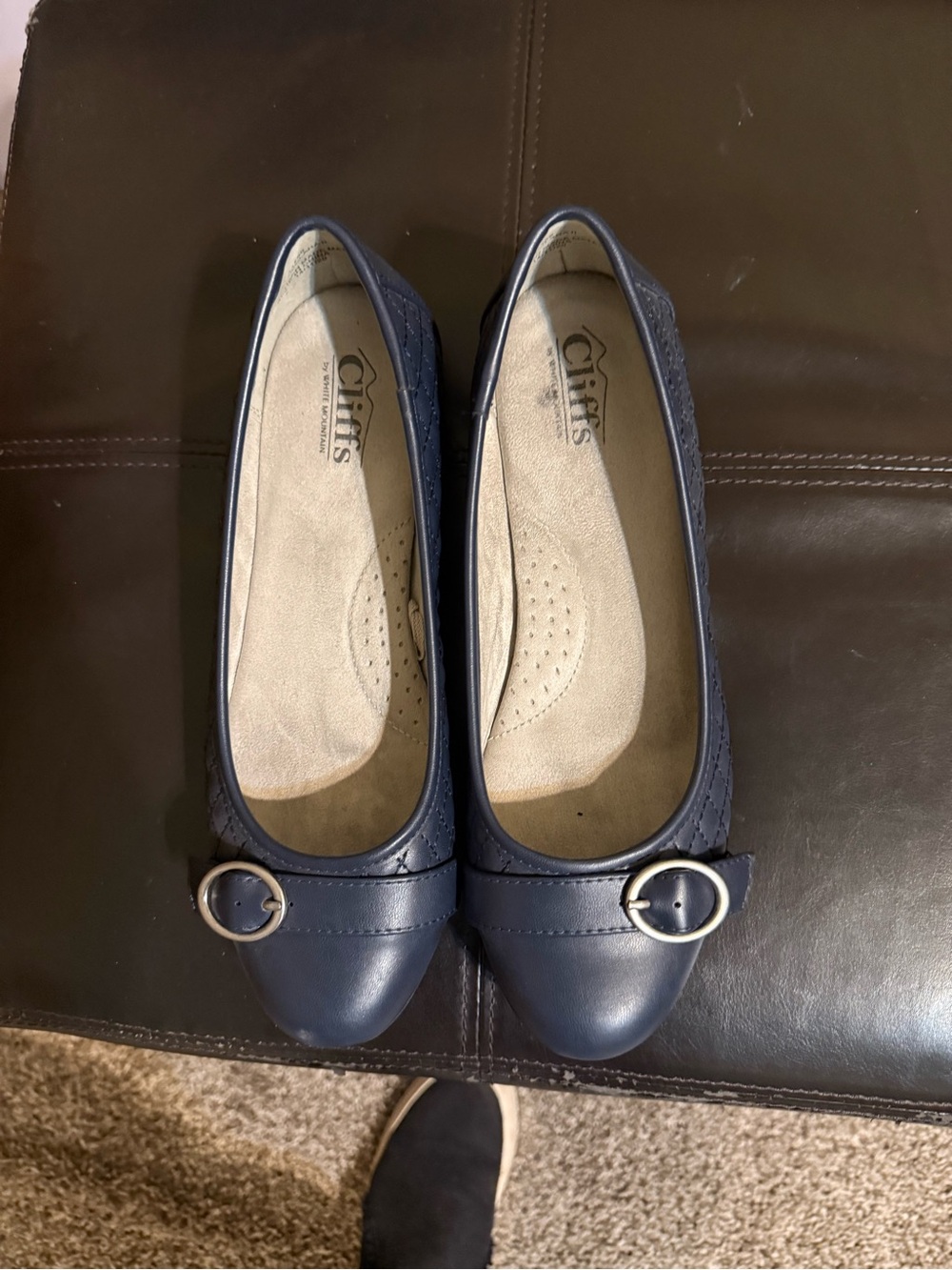 New w/out tag White Mountain Navy Vegan Leather Slip-On Ballet Flats with Buckle